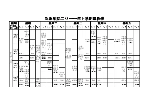 邵阳学院二O一一年上学期课程表