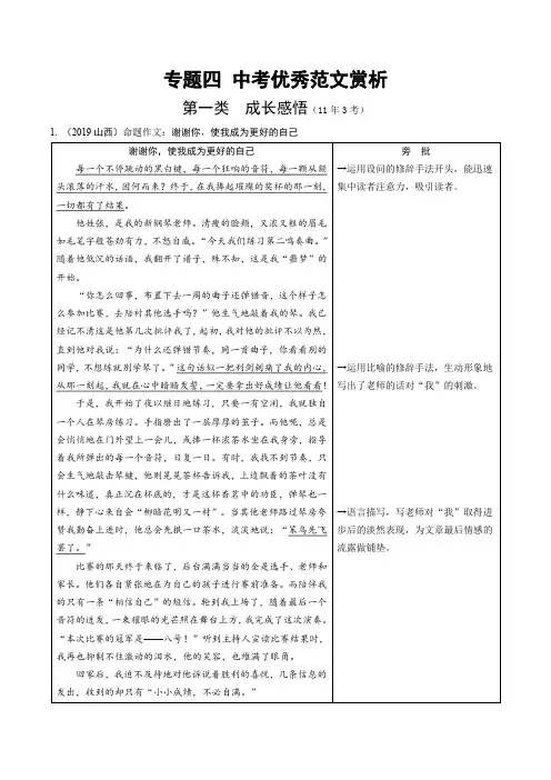 2020年山西中考语文作文：专题四  中考优秀范文赏析