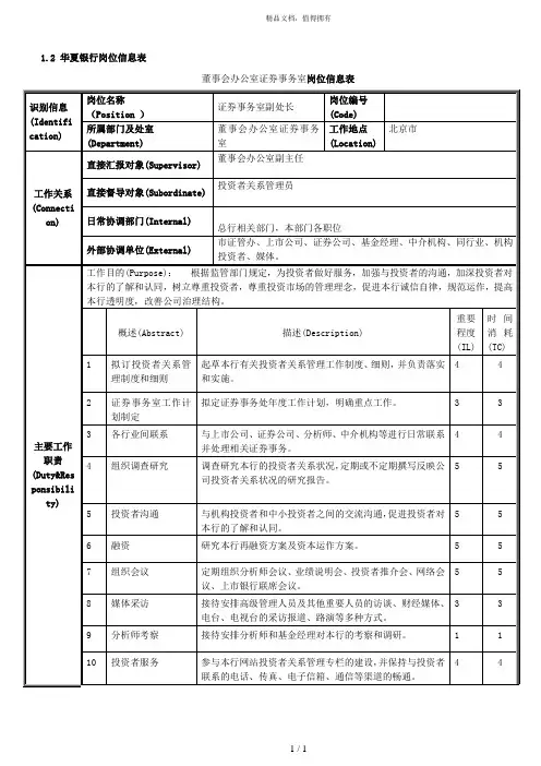 1.2华夏银行岗位信息表-证券事务室副处长