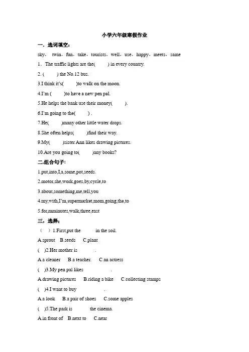 小学六年级英语寒假作业(打印版)