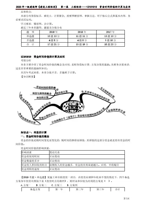 2020年一级建造师《建设工程经济》精讲整理,考前必看——1Z101010资金时间价值的计算与应用