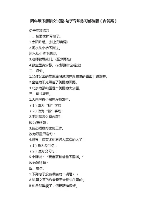 四年级下册语文试题-句子专项练习部编版（含答案）