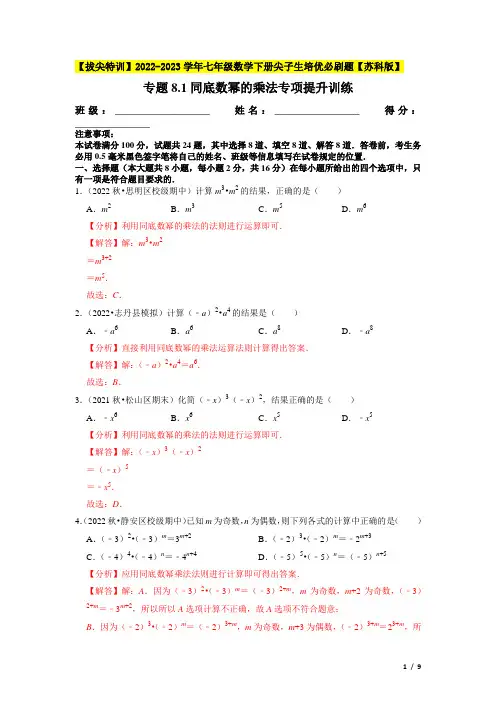 同底数幂的乘法专项提升训练-【拔尖特训】七年级数学下册尖子生培优必刷题(解析版)【苏科版】