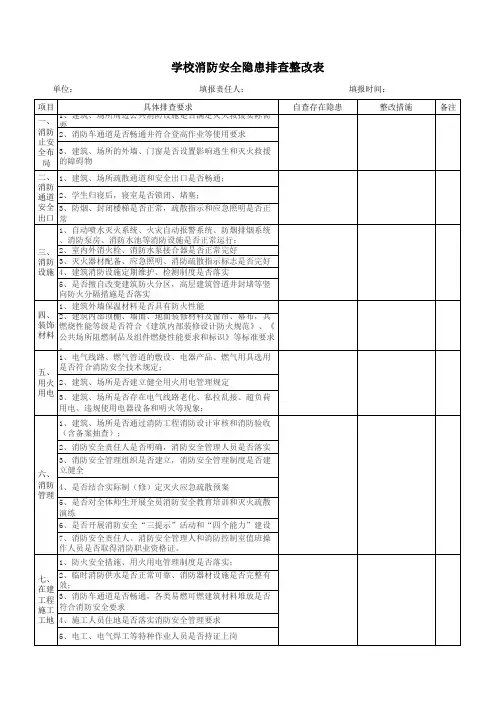 学校消防安全隐患排查整改表
