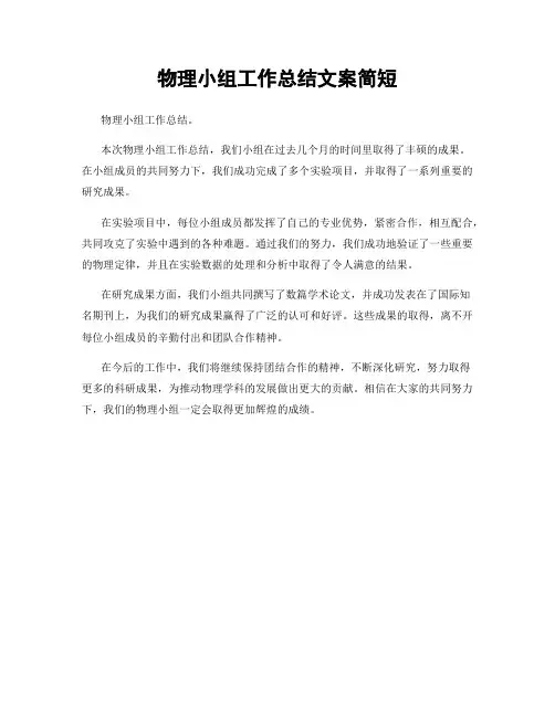 物理小组工作总结文案简短