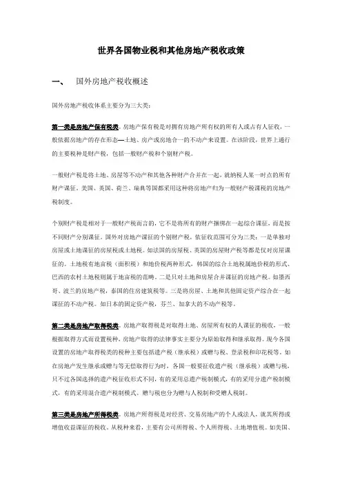 各国的物业税及其他房地产税收政策