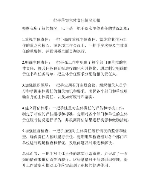 一把手落实主体责任情况汇报