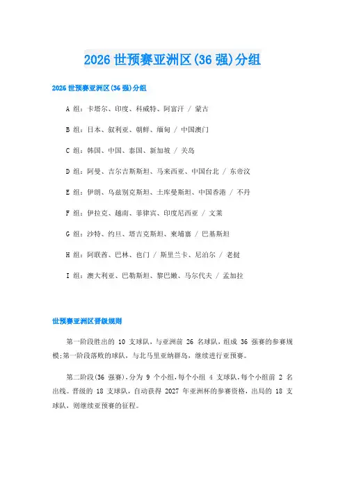 2026世预赛亚洲区(36强)分组