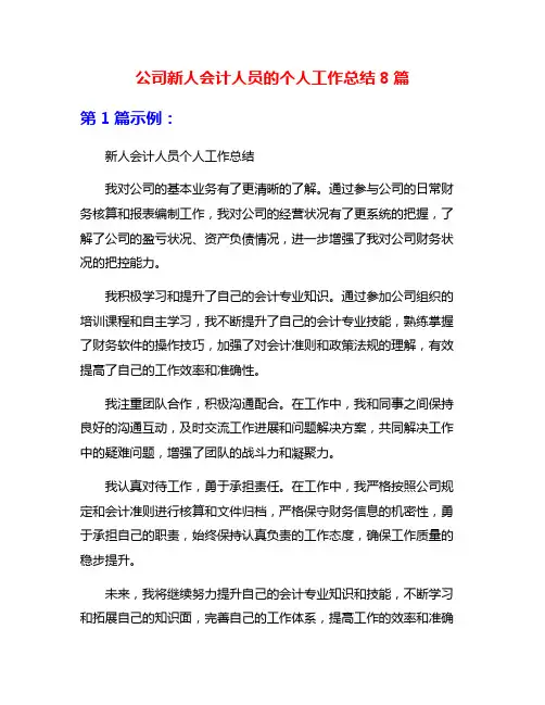 公司新人会计人员的个人工作总结8篇
