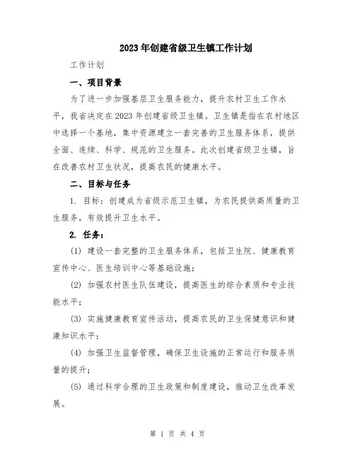 2023年创建省级卫生镇工作计划