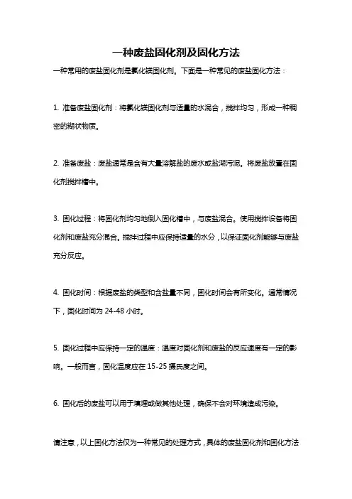 一种废盐固化剂及固化方法