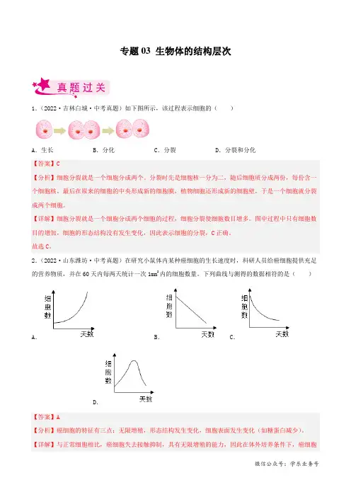 专题03 生物体的结构层次(解析版)