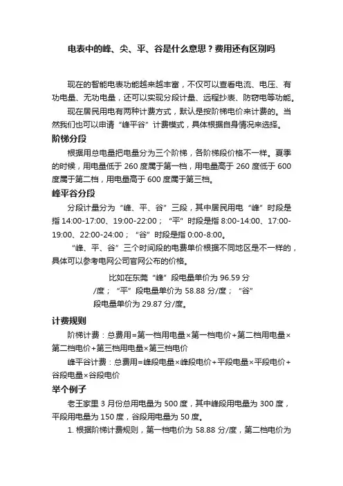 电表中的峰、尖、平、谷是什么意思？费用还有区别吗