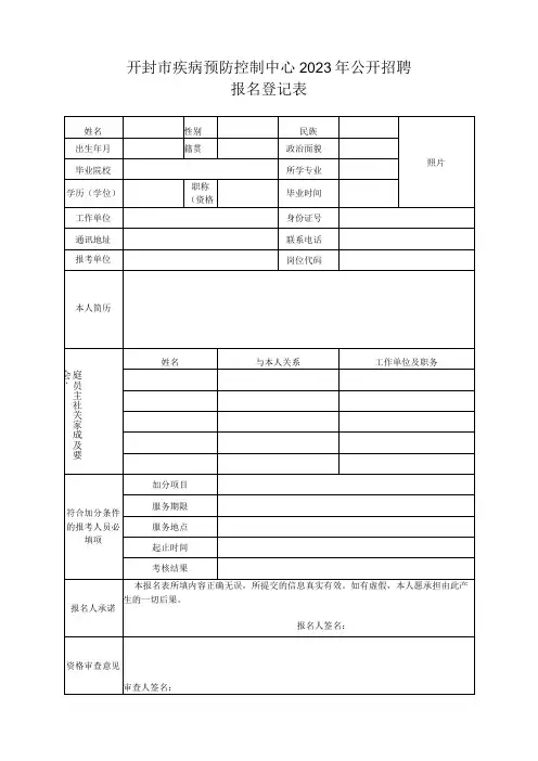 事业单位公开招聘人员报名登记表