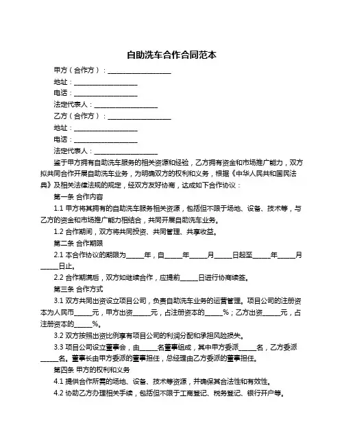 自助洗车合作合同范本