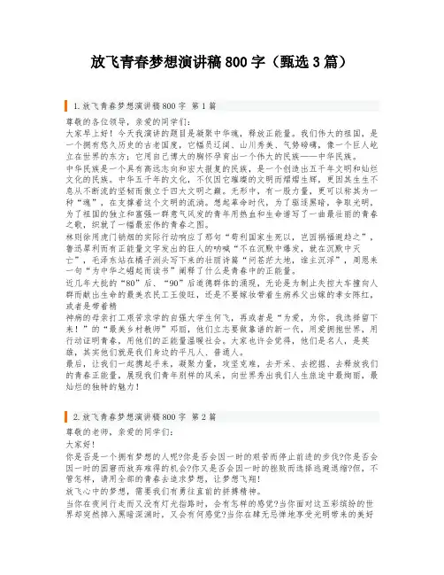 放飞青春梦想演讲稿800字(甄选3篇)