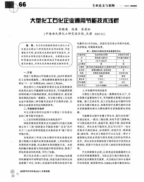 大型化工石化企业通用节能技术浅析