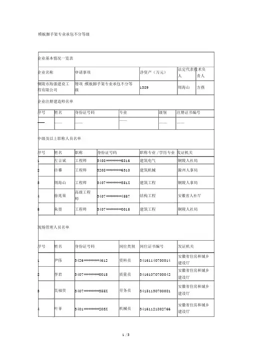 模板脚手架专业承包不分等级