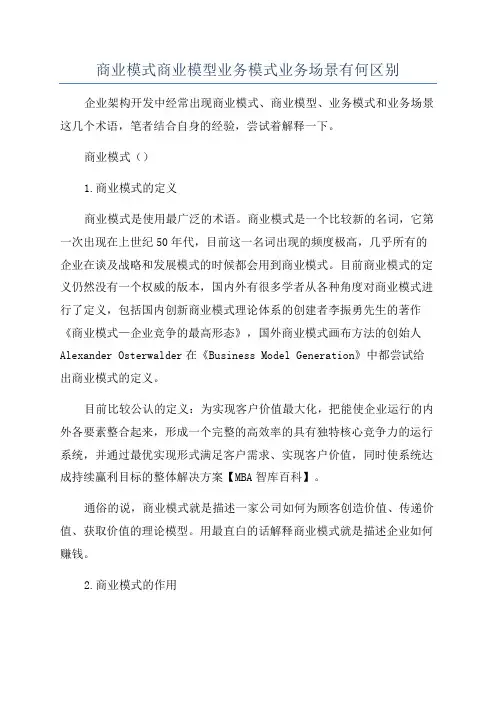 商业模式商业模型业务模式业务场景有何区别