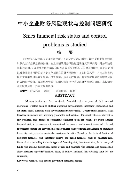 中小企业财务风险现状与控制问题研究毕业论文