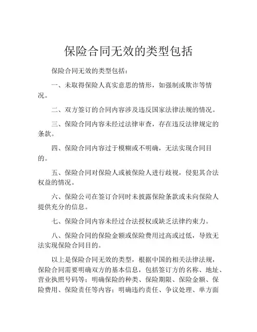 保险合同无效的类型包括