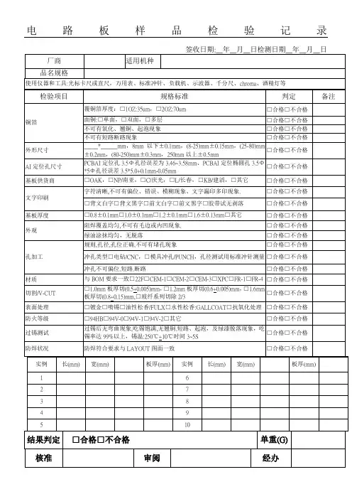 PCB板检验记录表格