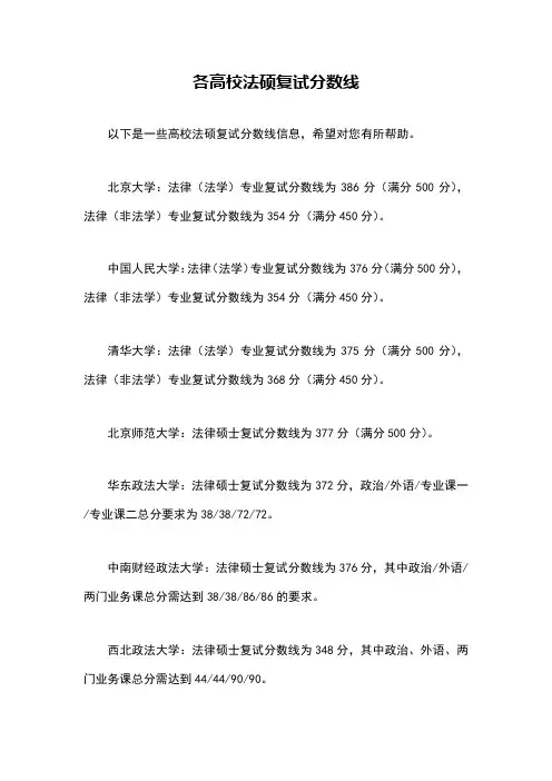 各高校法硕复试分数线