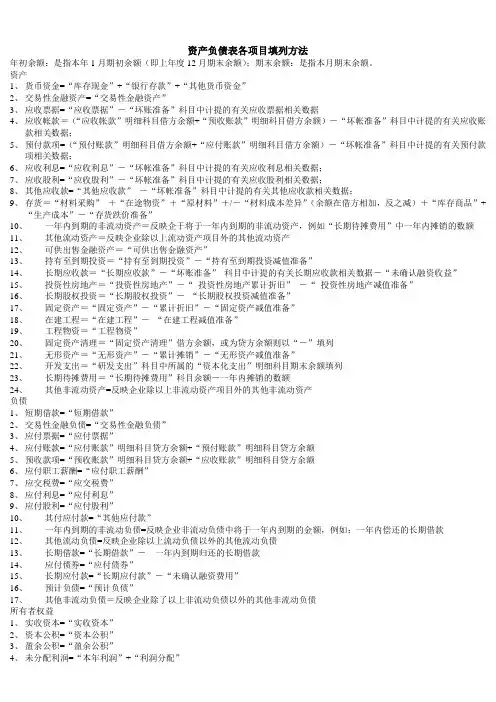 资产负债表各项目填列方法