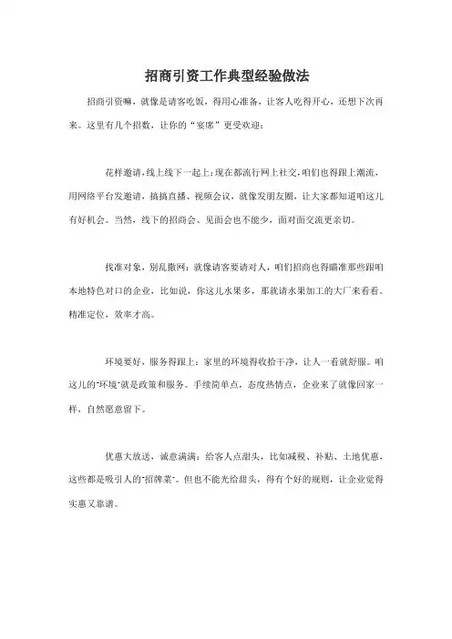 招商引资工作典型经验做法