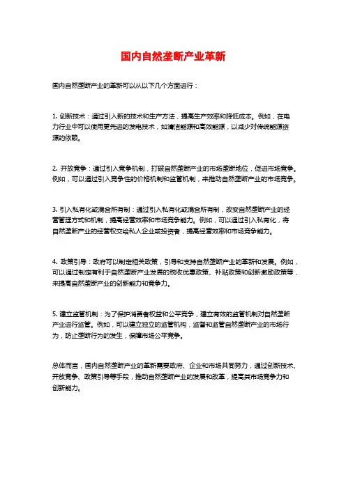 国内自然垄断产业革新