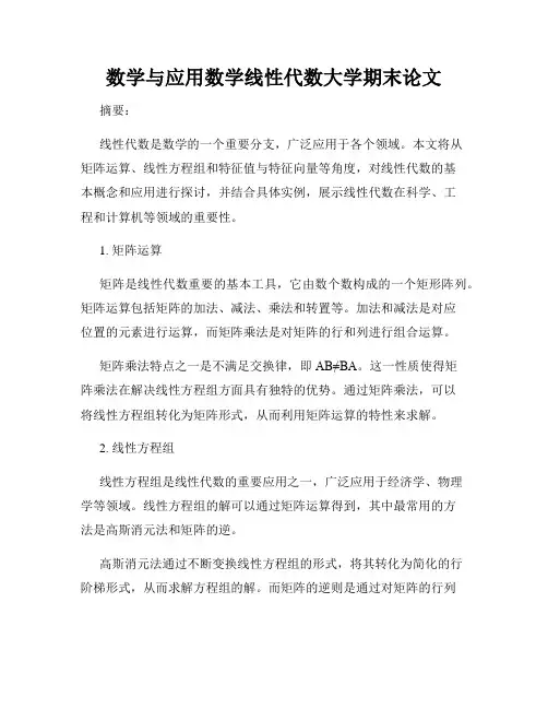 数学与应用数学线性代数大学期末论文