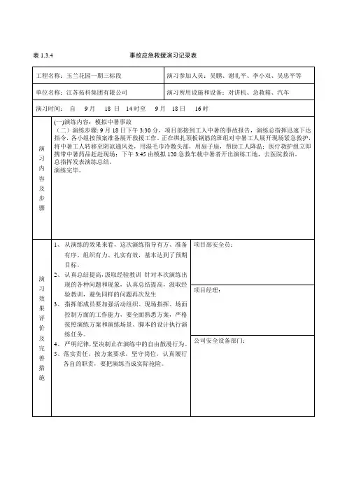 事故应急救援演习记录表