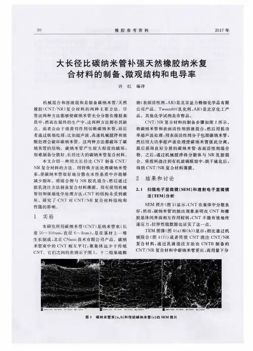 大长径比碳纳米管补强天然橡胶纳米复合材料的制备、微观结构和电导率
