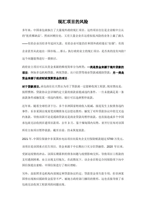 现汇项目的风险