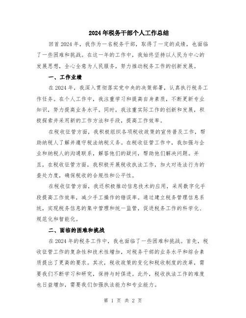 2024年税务干部个人工作总结