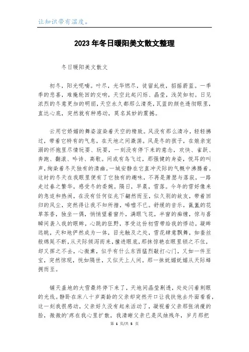 2023年冬日暖阳美文散文整理