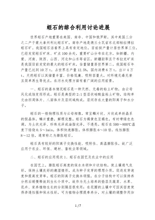蛭石的综合利用研究进展