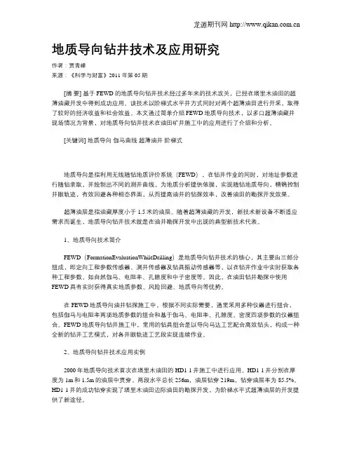 地质导向钻井技术及应用研究