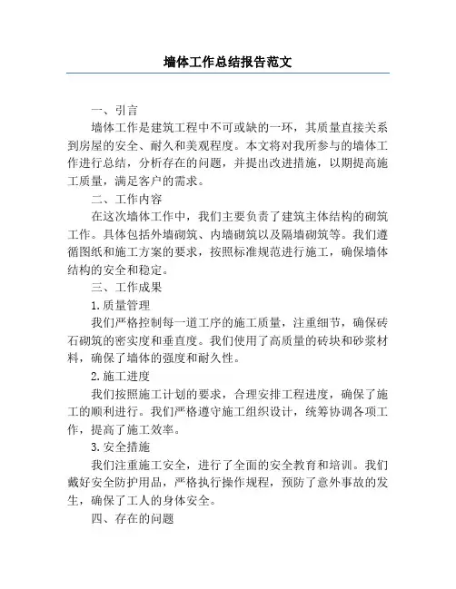 墙体工作总结报告范文