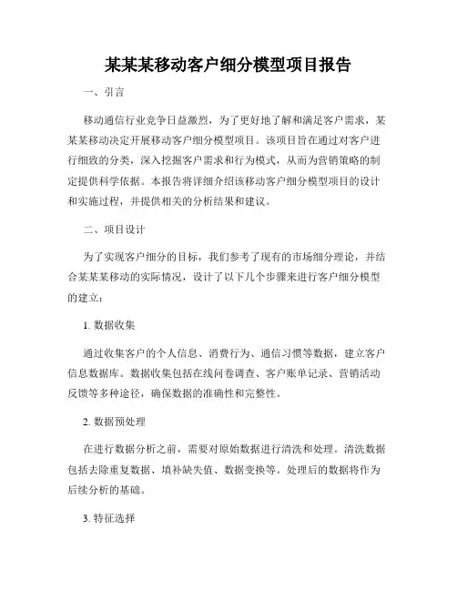 某某某移动客户细分模型项目报告