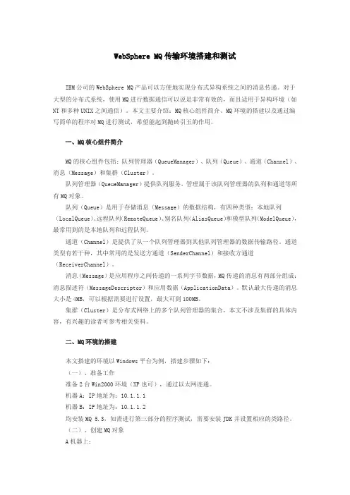 WebSphere MQ传输环境搭建和测试