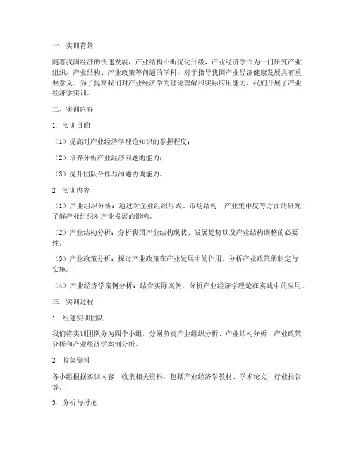 产业经济学实训报告