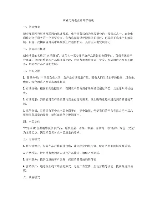 农业电商创业计划书模板