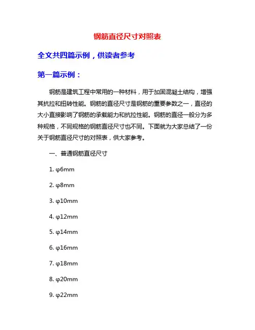 钢筋直径尺寸对照表