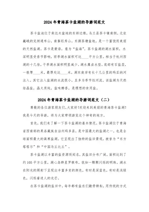 2024年青海茶卡盐湖的导游词范文（三篇）