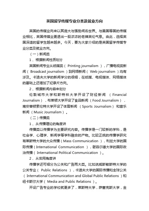 英国留学传媒专业分类及就业方向