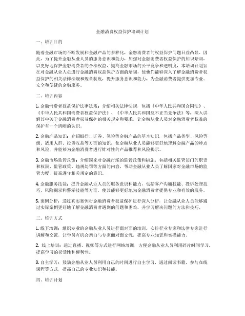 金融消费权益保护培训计划