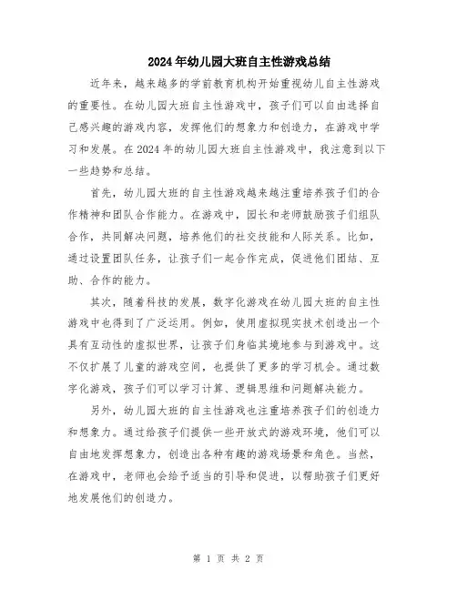2024年幼儿园大班自主性游戏总结 (2)