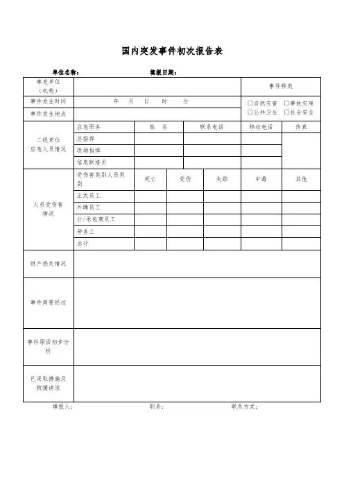 国内突发事件初次报告表