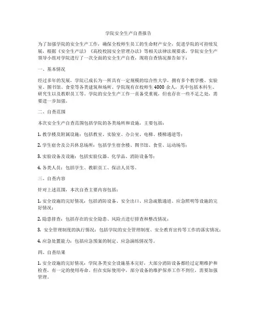 学院安全生产自查报告